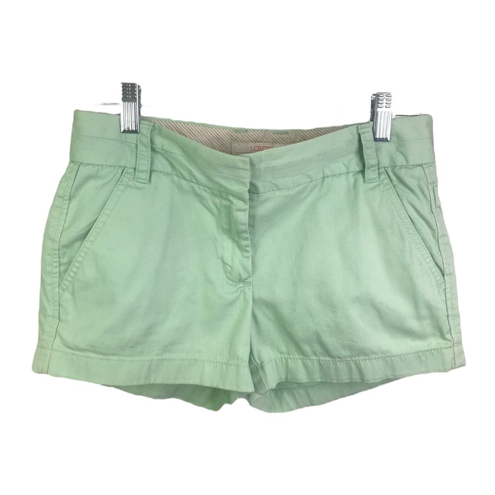J. Crew Women's Chino Broke-In Shorts Green Cotton Flat Front Spring Summer Sz 0